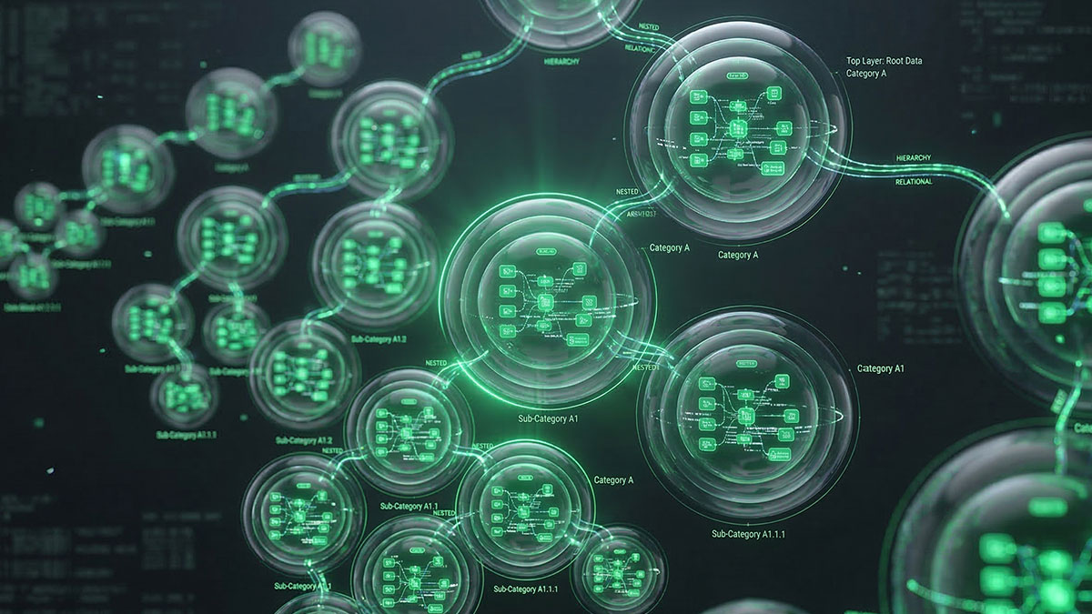 3D hierarchical data tree showing nested nodes