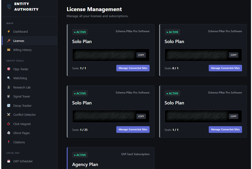 Manage Licenses for Schema Pillar Pro